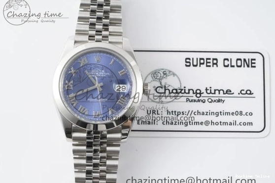 0227 Snug DateJust 41 SS Polished Bezel KING 1:1 Best Edition 904L Steel Blue Roman Dial on Jubilee Bracelet VR 2213